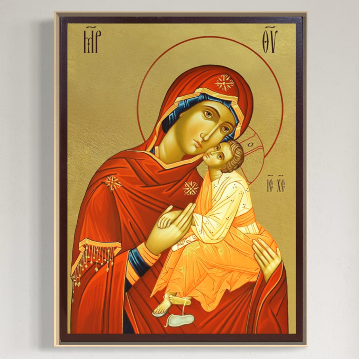 Tablou canvas decorativ cu icoana pictata cu fecioara maria si pruncul